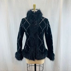 y2k black fur trim jacket